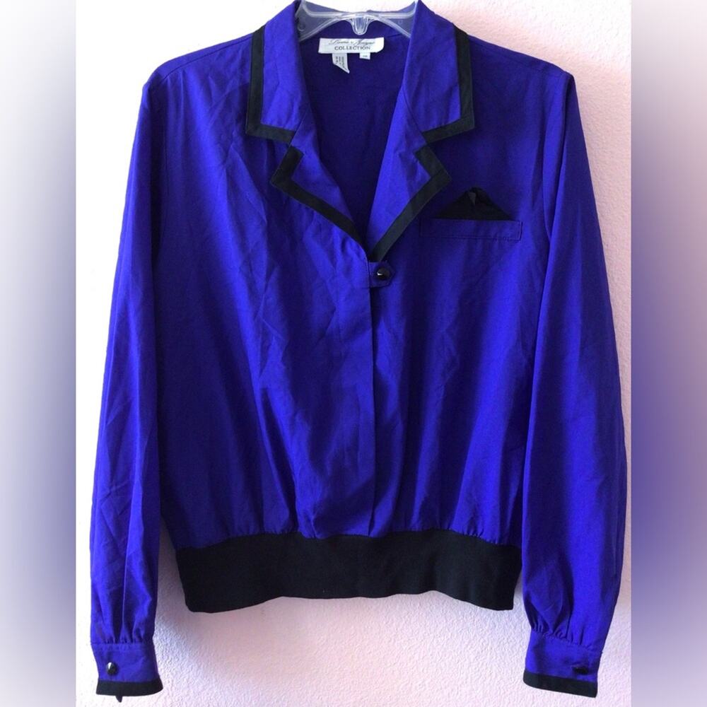 Vintage Laura & Jayne Collection blue purple hidden button blouse size 10